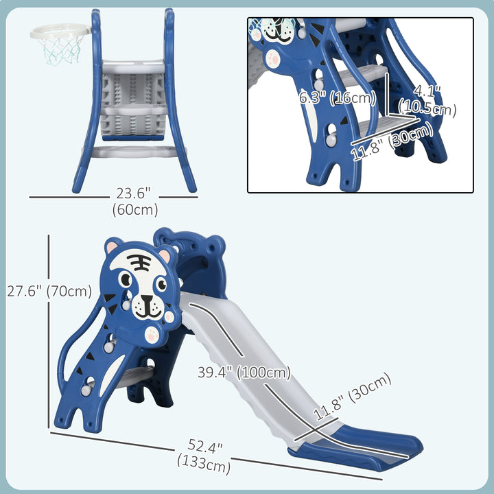 Qaba 3 in 1 Slide for Toddlers, Kids Slide Playset with Basketball Hoop, Climber, for 18-36 Months, Blue
