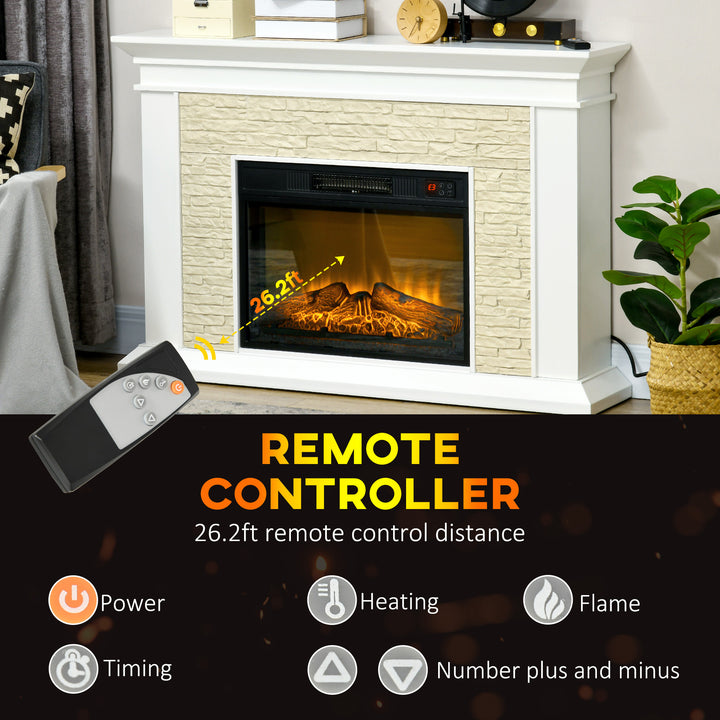 HOMCOM 31.5" Electric Fireplace with Mantel, 1400W Freestanding Fireplace Heater with Remote Control, Overheat Protection, Timer, White