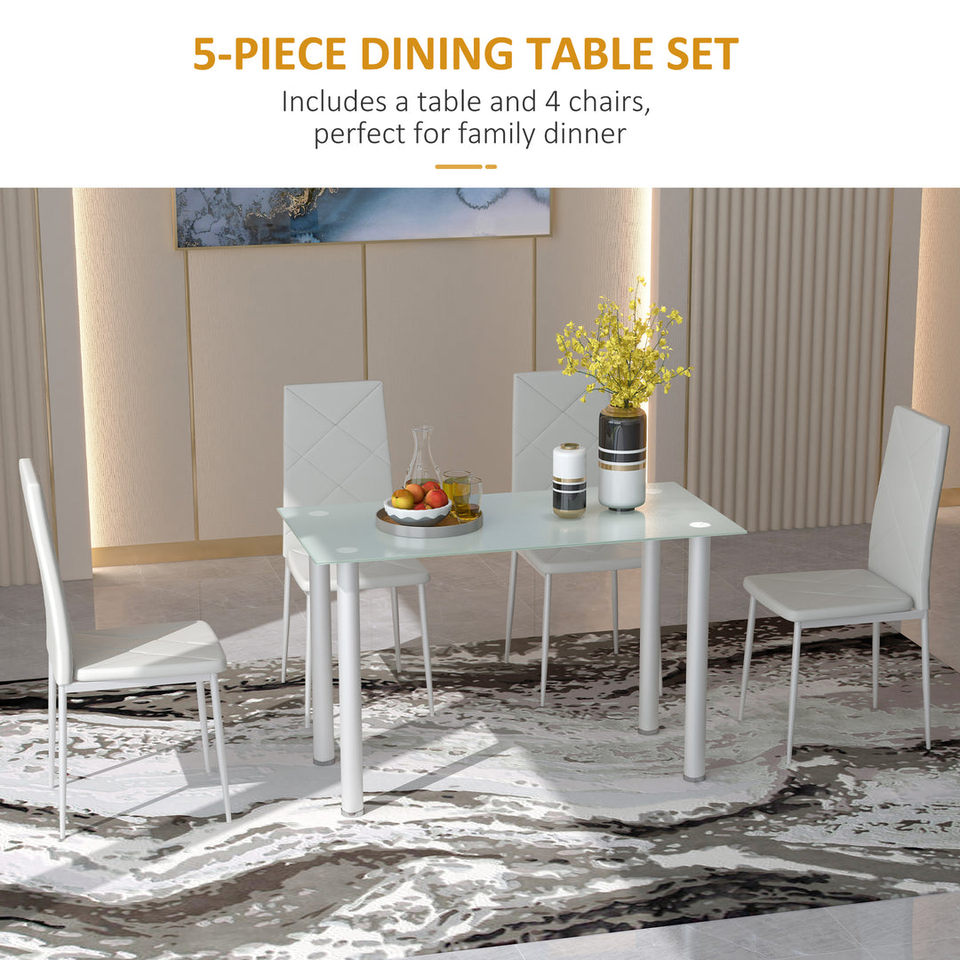 HOMCOM Modern Dining Table Set for 4, Space-Saving 5 Pieces Kitchen Table Set with Rectangle Table and Steel Frame, White