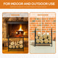 Outsunny 2-Tier Firewood Log Rack with 4 Tools 33" Fireplace Wood Holder Storage Log Rack with Shovel, Broom, Poker, Tongs and Hooks