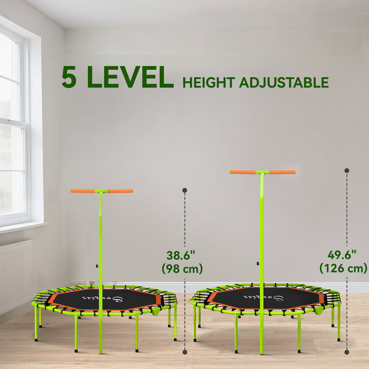 Soozier 50" Foldable Mini Trampoline, Fitness Trampoline Rebounder with Bungee, Adjustable Handle Bar, Stable & Quiet