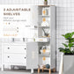 kleankin Bathroom Storage Cabinet with Cupboards and Drawer, Floor Free Standing Linen Tower, Tall Slim Side Organizer Shelves, White
