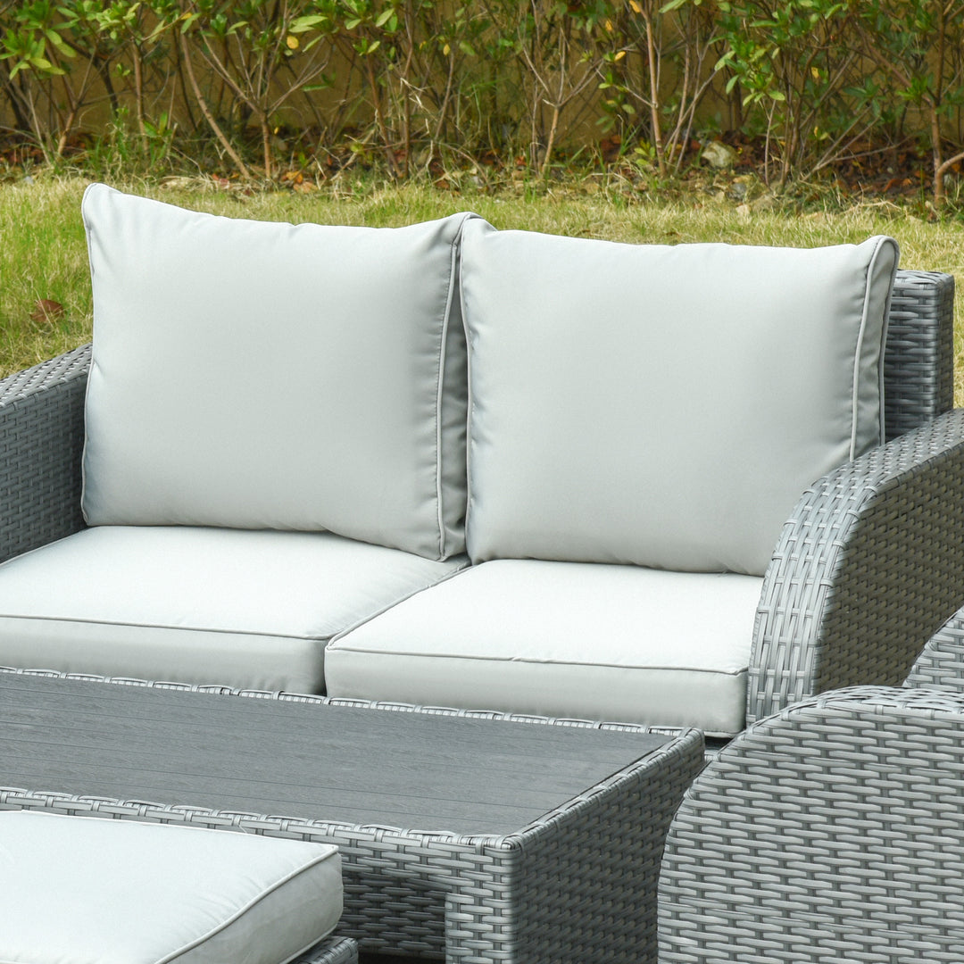 Outsunny 6 PCS Outdoor Rattan Wicker Sofa Set Patio All Weather Furniture w/ Tea Table & Cushion for Backyard Garden Grey