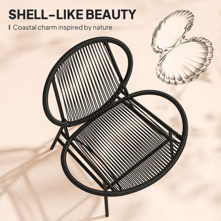 Outsunny Rattan Bistro Set, 3 Pieces Wicker Patio Furniture Set, Acapulco Chairs and Steel Table for Porch, Balcony, Black