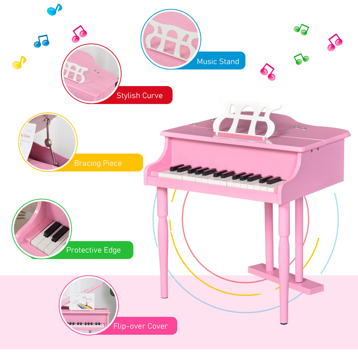 HOMCOM Modern Kids Piano, 30 Keys, Set of 2, Mini Toy for Child, Grand Piano with Music Stand and Bench, Ideal Gift, Black