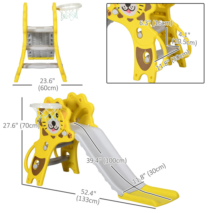 Qaba 3 in 1 Slide for Toddlers, Kids Slide Playset with Basketball Hoop, Climber, for 18-36 Months, Yellow