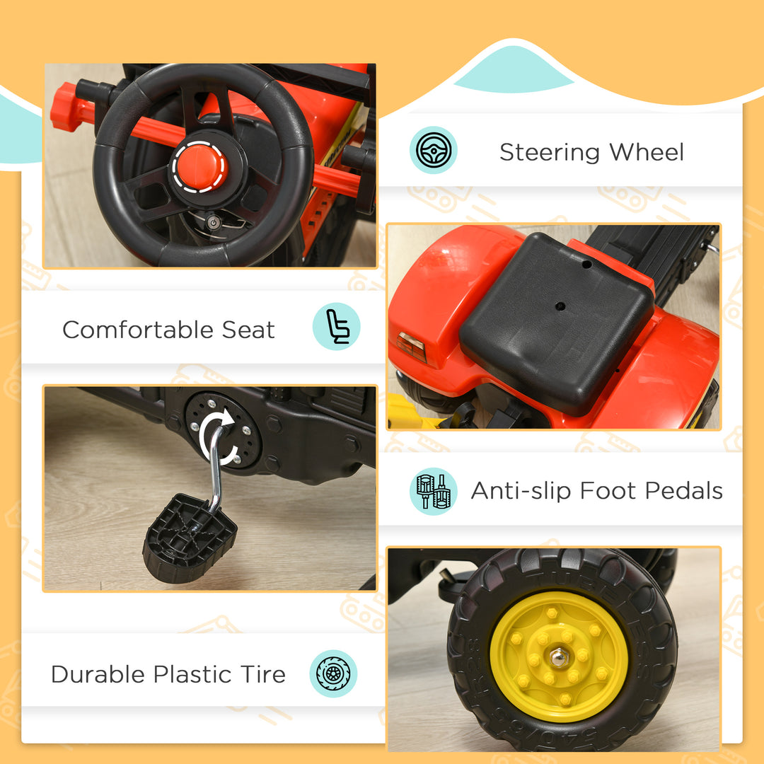 Aosom 3 in 1 Kids Ride On Excavator Toy with 6 Wheels, Bulldozer with Controllable Cargo Trailer & Easy Pedal Controls