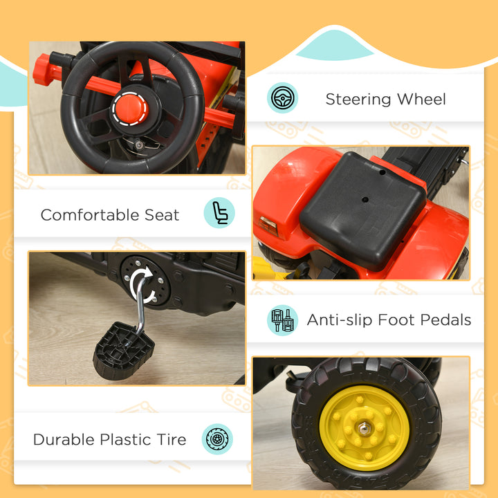 Aosom 3 in 1 Kids Ride On Excavator Toy with 6 Wheels, Bulldozer with Controllable Cargo Trailer & Easy Pedal Controls