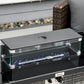 Outsunny Propane Fire Pit Table 43in Outdoor Fire Table, 50,000 BTU Pulse-Ignition Wicker Firepit Furniture with Glass Wind Guard, Blue Glass Rock, CSA Certification, Black