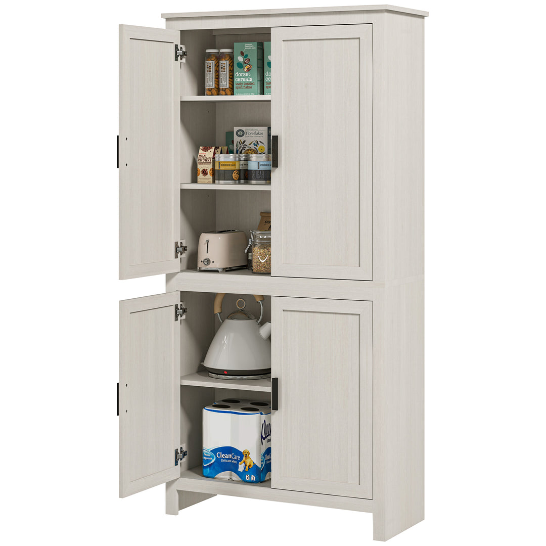 HOMCOM 64" Kitchen Pantry Cabinet, Freestanding Storage Cabinet with 4 Doors, 3 Adjustable Shelves, Antique White