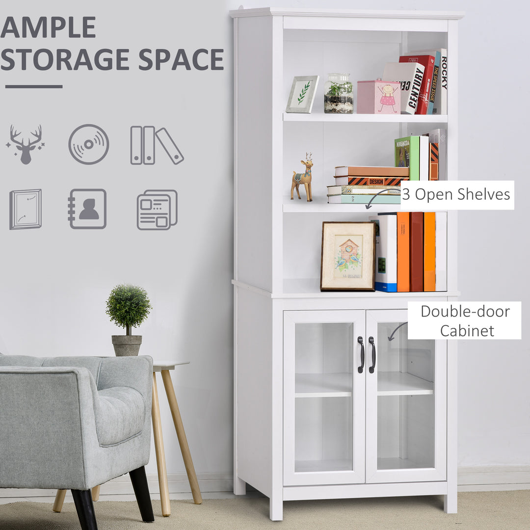 HOMCOM Multifunctional Storage Cabinet Bookcase with Adjustable Shelves Display Rack for Study, Kitchen, Living Room, White