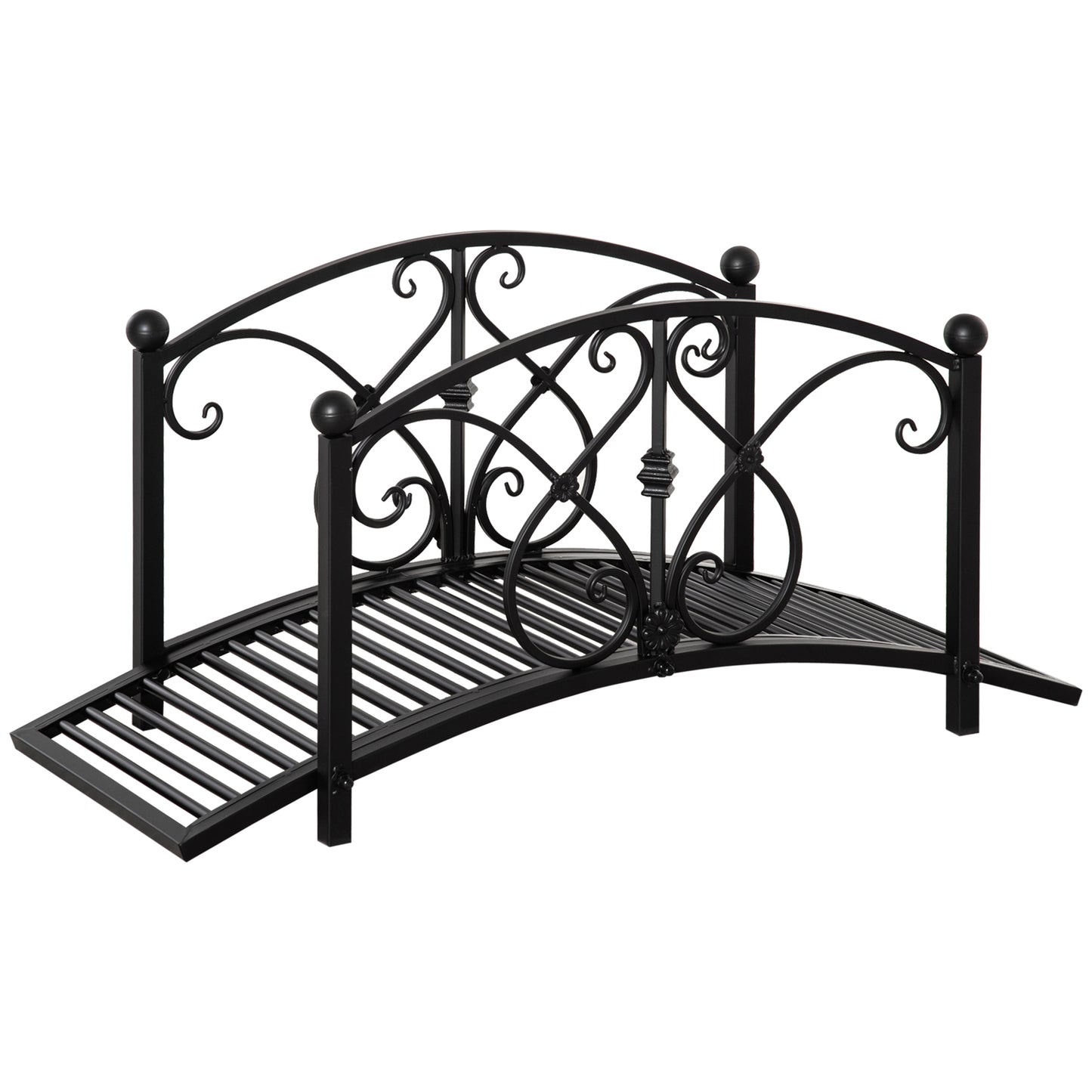 Outsunny Garden Bridge 3.3FT, Decorative Classic Backyard Pond Bridge with Safety Railings Brown