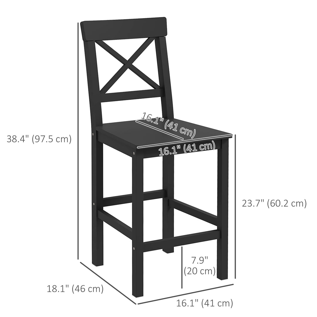 HOMCOM Counter Height Stools Set of 2, Farmhouse Bar Stools with Backs, Solid Wood Counter Stools for Kitchen Island