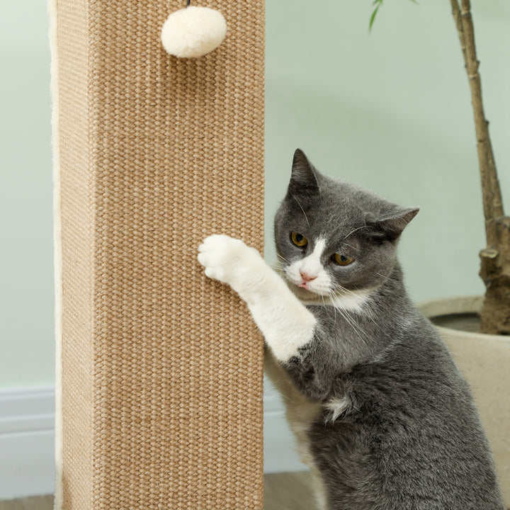 PawHut 32" Tall Cat Scratching Post for Indoor Cats and Kittens, Sisal Cat Scratcher with Hanging Ball Soft Plush, Grey