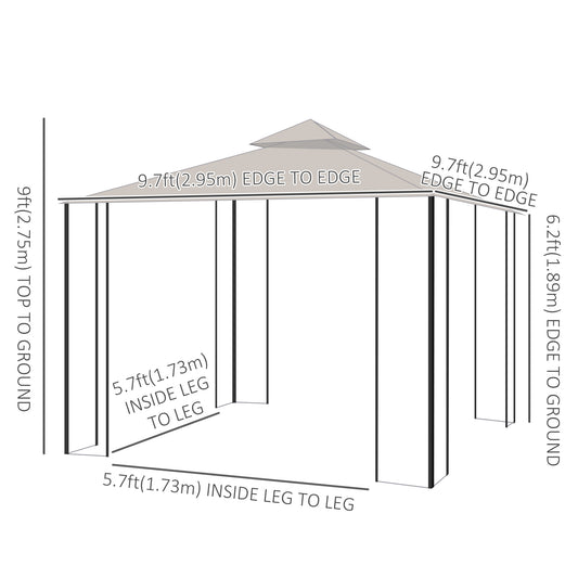 Outsunny 10'x10' Patio Gazebo, Outdoor Garden Canopy for Events Party Backyard with Mosquito Netting