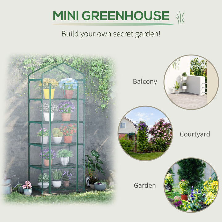 Outsunny 5 Tier Mini Greenhouse, Portable Outdoor Flower Stand with Shelf Clips, Indoor Greenhouse with Steel Frame, Transparent, 27.25" x 19.25" x 76", Clear
