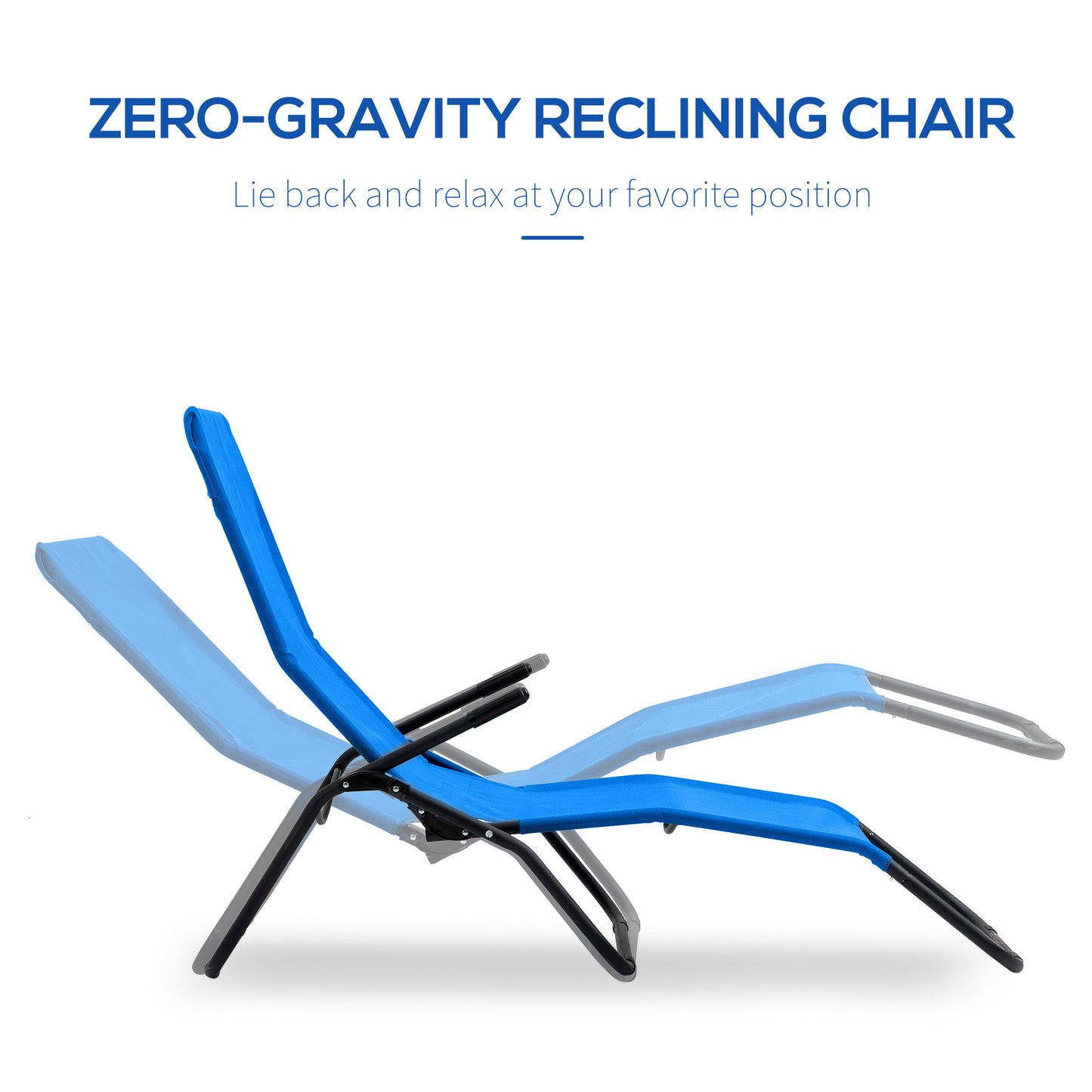Outsunny Foldable Patio Lounge Chair, Outdoor Beach Lounger with Breathable Mesh Fabric, Zero Gravity Chair with Reclining, Footrests, and Armrests, for Garden, Pool, Blue
