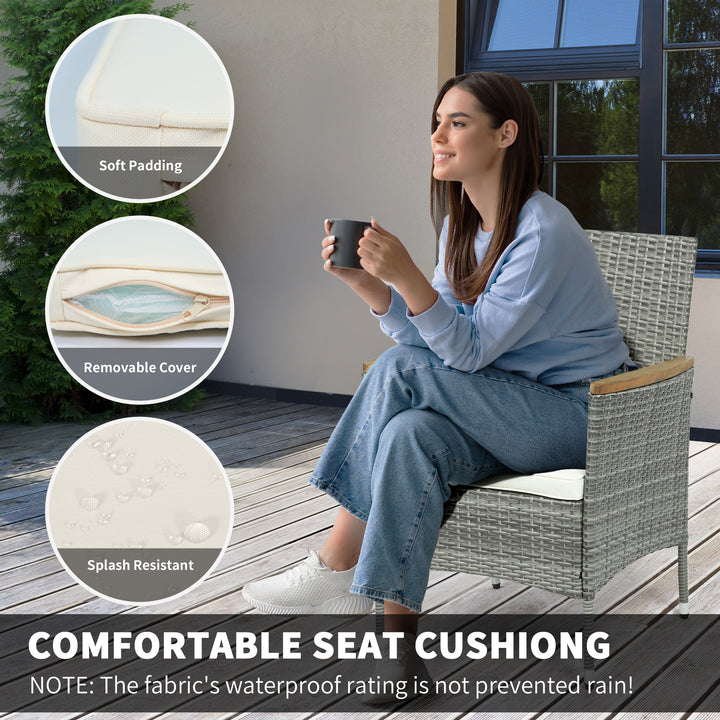 Outsunny 5 Piece Rattan Patio Dining Set with Umbrella Hole, Cushions, Outdoor Patio Table and Chairs for Garden Backyard, Teak