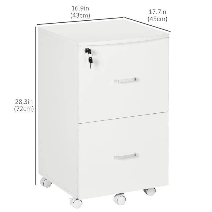 Vinsetto 2 Drawer Mobile File Cabinet with Lock, Wood Office Filing Cabinet with Locking Wheels for Letter and A4 Size, Black