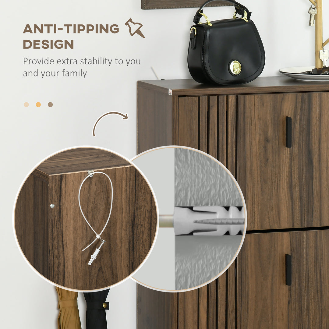 HOMCOM Shoe Storage Cabinet Organizer for 18 Pairs of Shoes with 3 Flip Drawers and Adjustable Shelves, Walnut