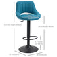 HOMCOM Bar Stools Set of 2, Swivel Counter Height Barstools with Adjustable Height, Linen Upholstered Bar Chairs with Round Metal Base and Footrest, Blue