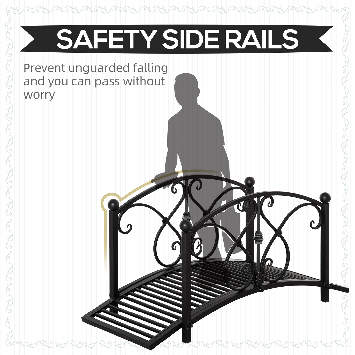 Outsunny Garden Bridge 3.3FT, Decorative Classic Backyard Pond Bridge with Safety Railings Brown