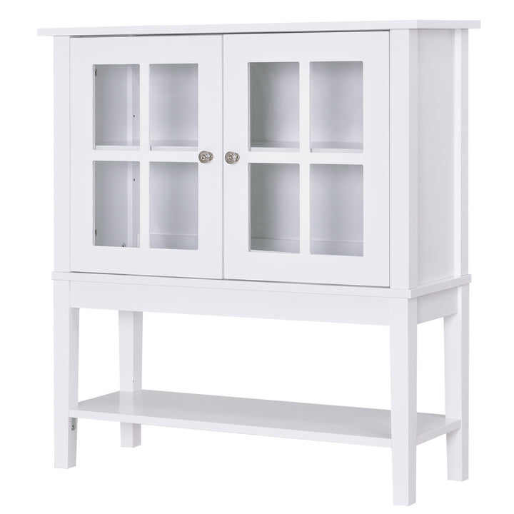 HOMCOM Modern Sideboard Buffet Cabinet Wood Console Table with Glass Doors Kitchen Dining Room Furniture White