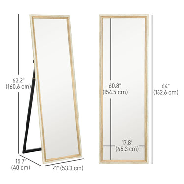 HOMCOM Floor Standing Mirror, Full Length Mirror, Free Standing, Leaning or Wall Mirror with Frame for Bedroom, Dark Wood Grain