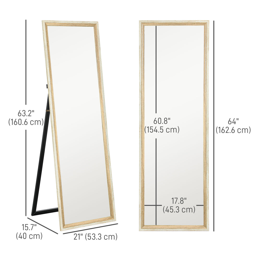 HOMCOM Floor Standing Mirror, Full Length Mirror, Free Standing, Leaning or Wall Mirror with Frame for Bedroom, Dark Wood Grain
