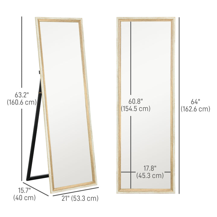 HOMCOM Floor Standing Mirror, Full Length Mirror, Free Standing, Leaning or Wall Mirror with Frame for Bedroom, Dark Wood Grain