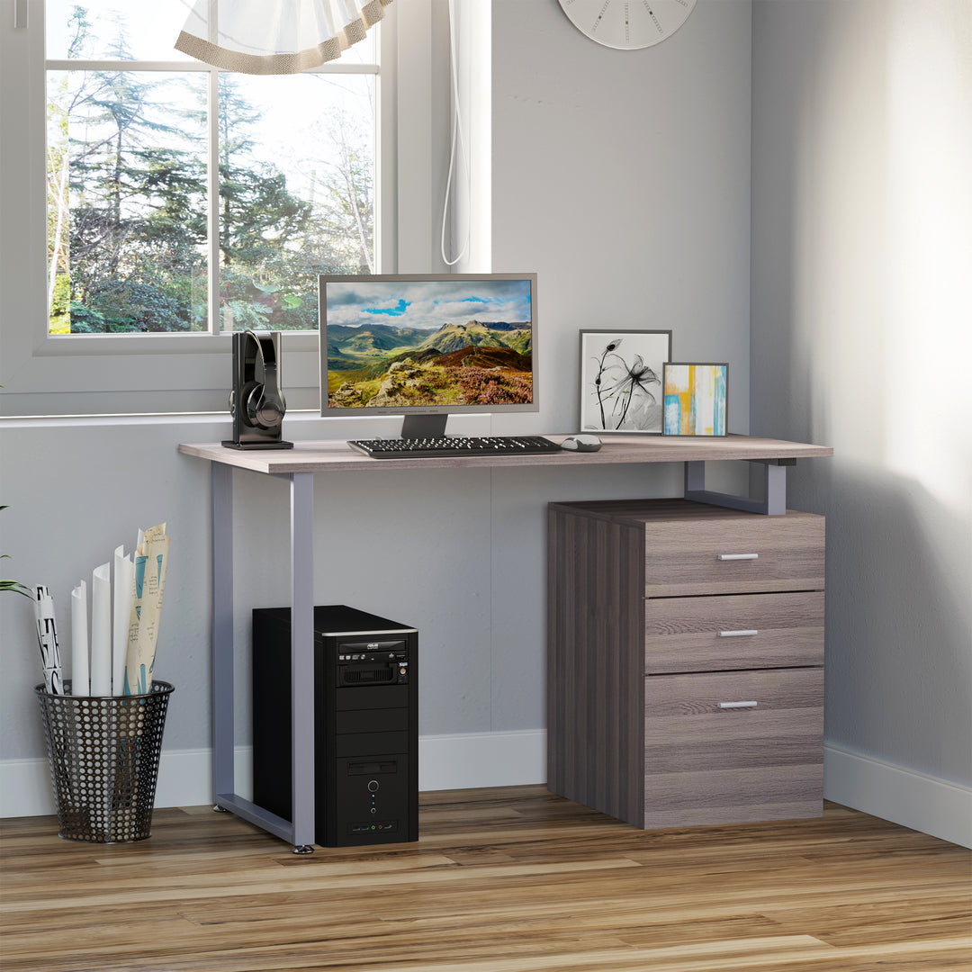 HOMCOM 47" Computer Desk Writing Table Workstation with Multi-Use Reversible File Drawers Metal Frame Home Office Furniture, White