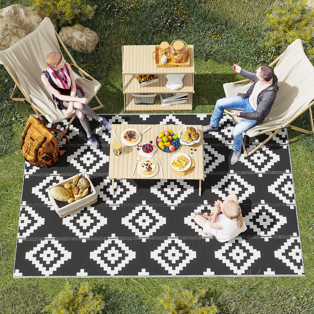 Outsunny Reversible Outdoor RV Rug, Patio Floor Mat, 6' x 9' Plastic Straw Rug for Backyard, Deck, Beach, Camping, Black & White