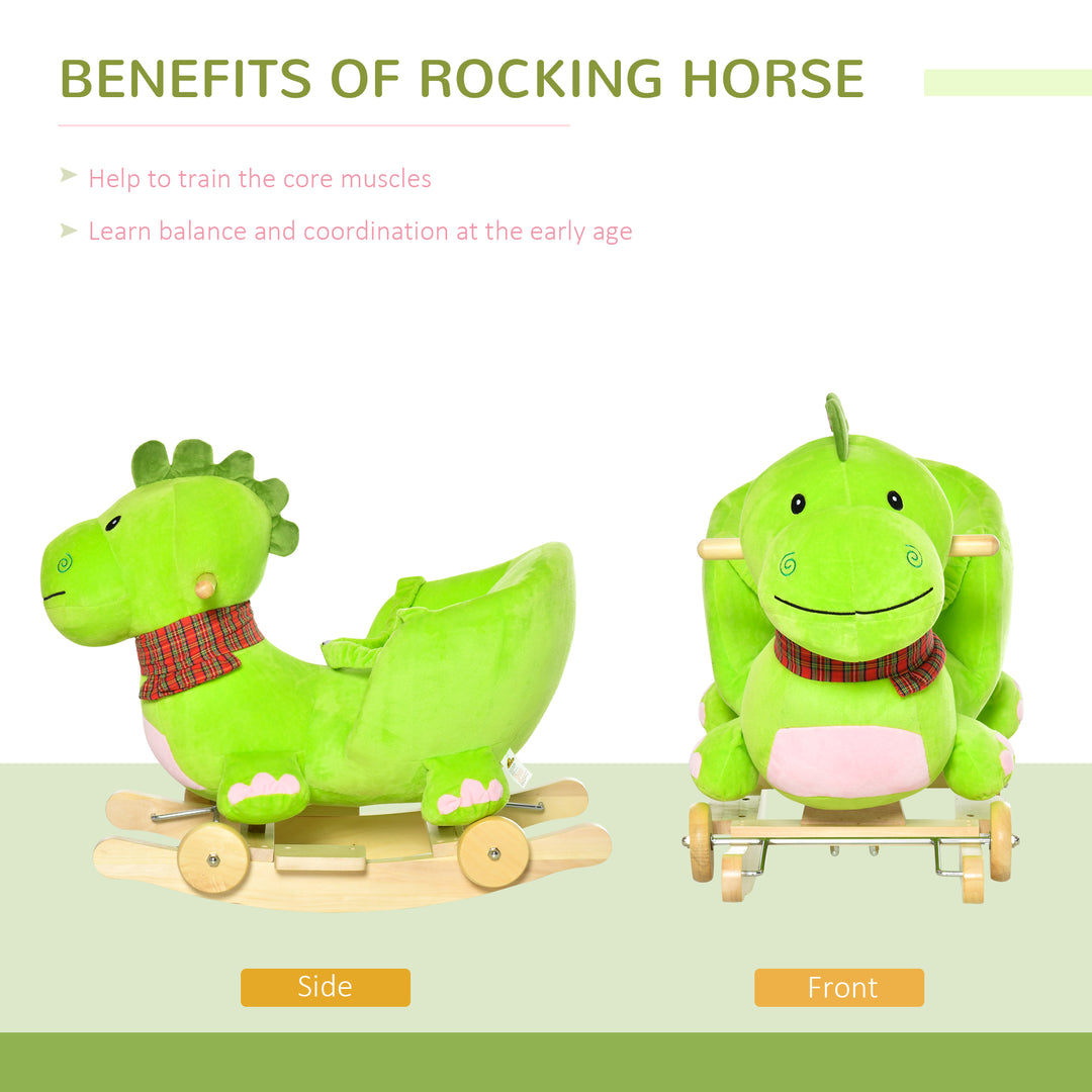 Qaba baby rocking horse Kids Interactive 2-in-1 Plush Ride-On Stroller Rocking Dinosaur With Nursery Song Rocking Horse 18+ months