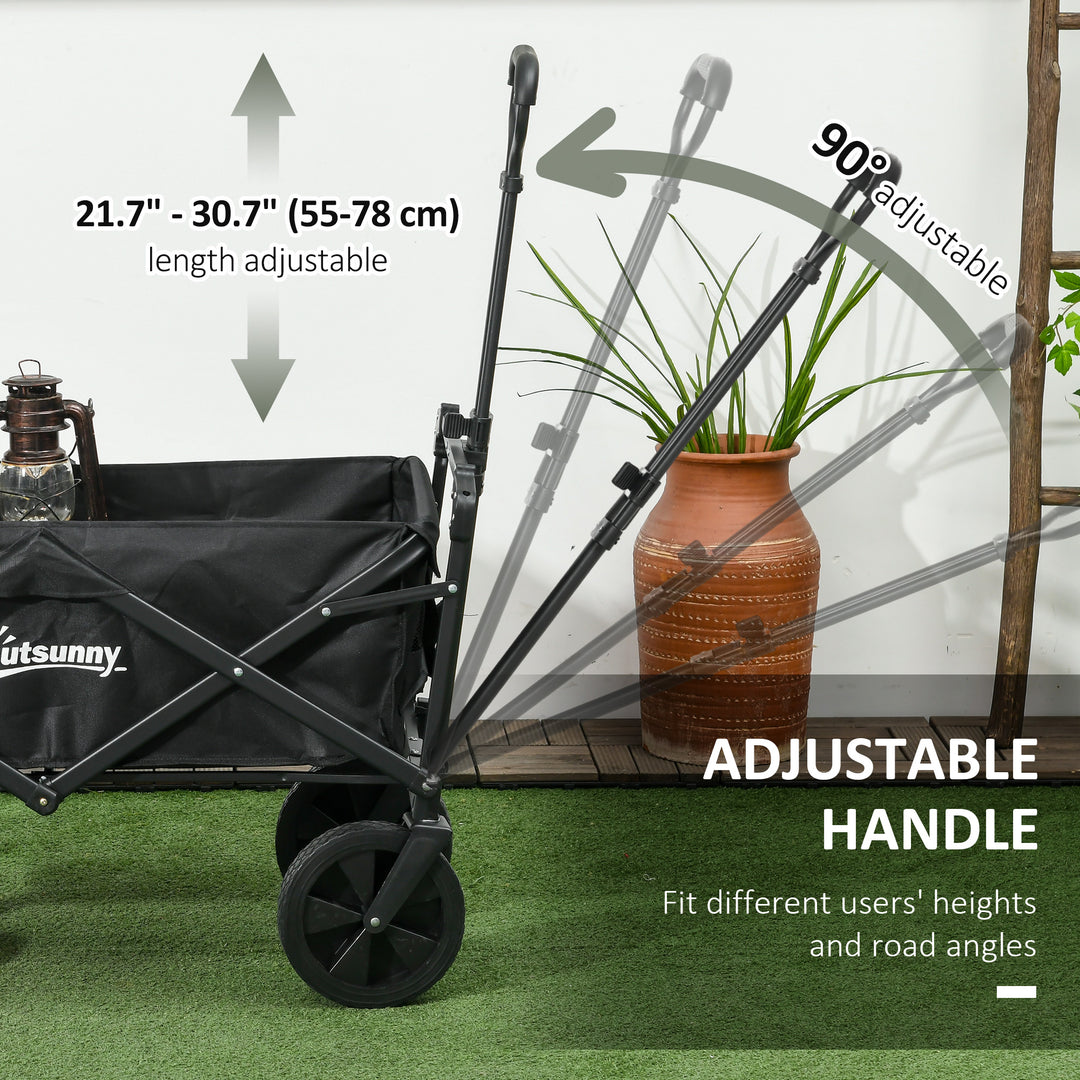Outsunny Steel Frame Folding Garden Cart, Collapsible Wagon Cart with Removable Canopy, Telescopic Handle and Carrying Bag