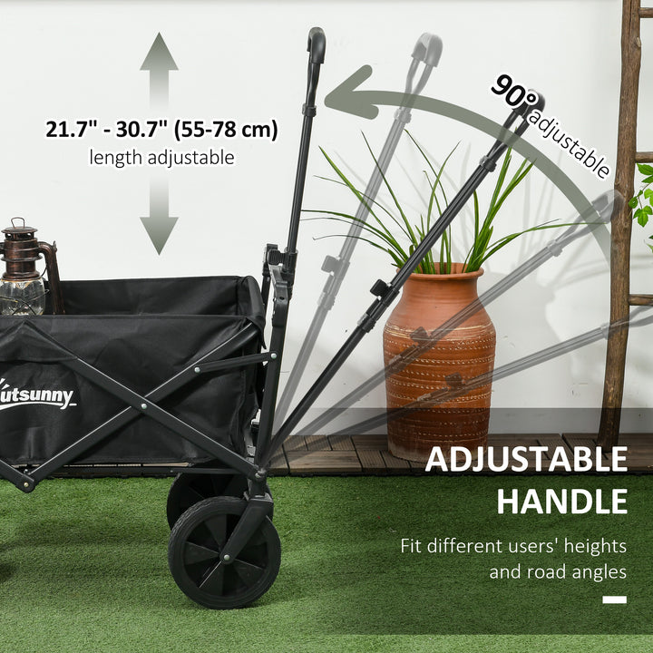 Outsunny Steel Frame Folding Garden Cart, Collapsible Wagon Cart with Removable Canopy, Telescopic Handle and Carrying Bag