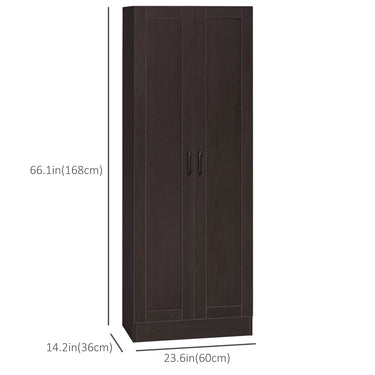 HOMCOM 66" Kitchen Pantry Cabinet, Freestanding Storage Cabinet with 2 Soft Close Doors and 4 Shelves, Dark Walnut
