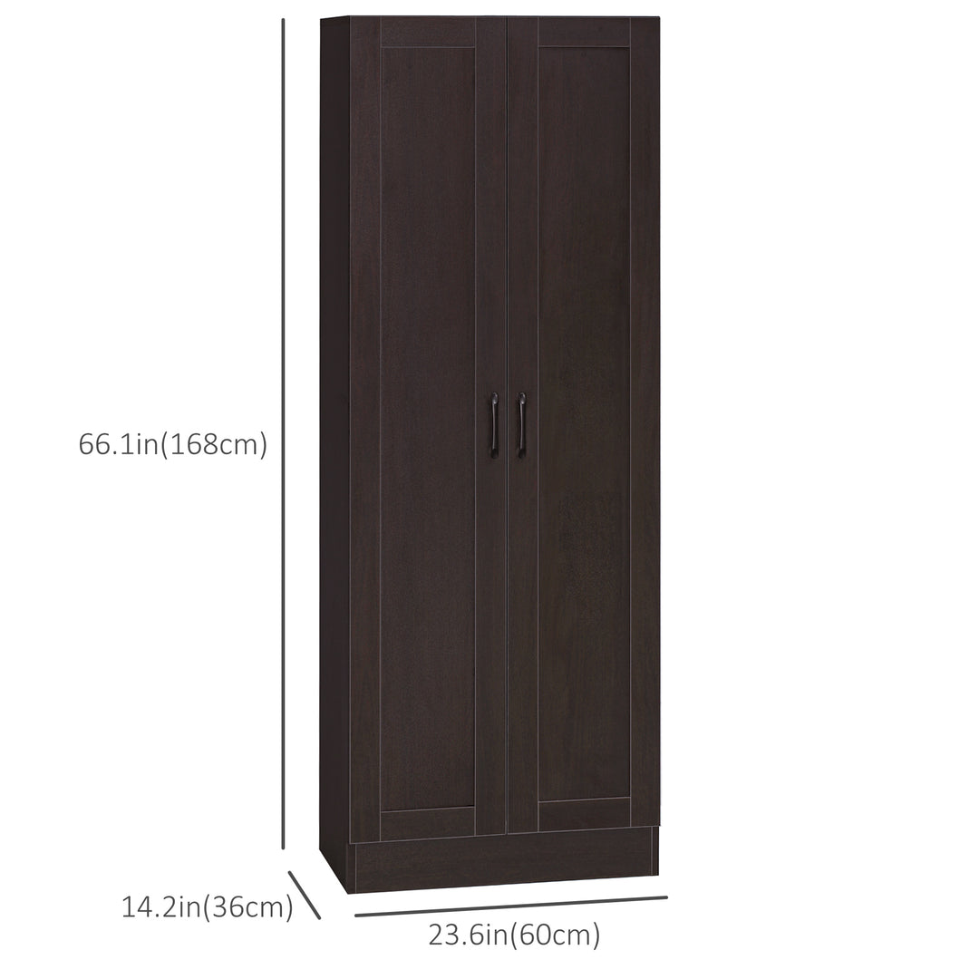 HOMCOM 66" Kitchen Pantry Cabinet, Freestanding Storage Cabinet with 2 Soft Close Doors and 4 Shelves, Dark Walnut