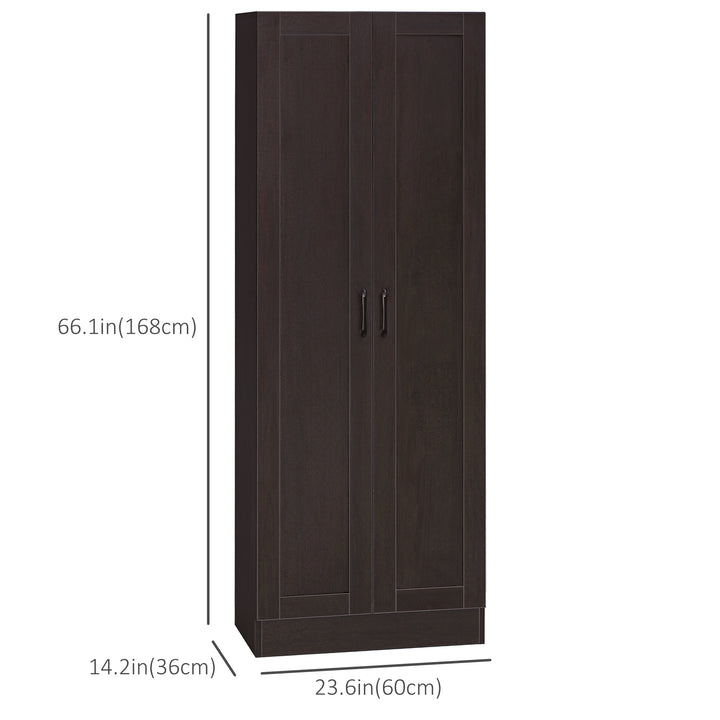 HOMCOM 66" Kitchen Pantry Cabinet, Freestanding Storage Cabinet with 2 Soft Close Doors and 4 Shelves, Dark Walnut