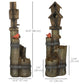 Outsunny Outdoor Fountain, Garden Waterfall with Birdhouse, 3-Tier Tree Trunk Design, LED Lights for Porch, Deck, Yard, Brown