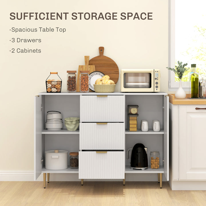 HOMCOM Modern Kitchen Storage Cabinet, Sideboard Buffet Cabinet w/ 3 Drawers and Adjustable Shelves for Kitchen Hallway, Grey