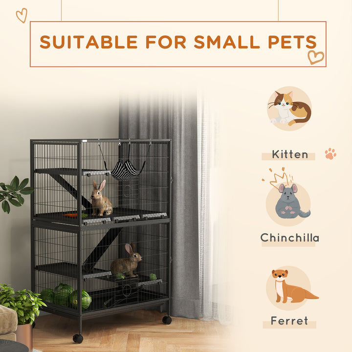 PawHut 5-Tier Rolling Small Animal Cage, Deluxe Guinea Pig Cage, Ferret Cage for Mink Chinchilla Kitten Rabbit, Light Grey