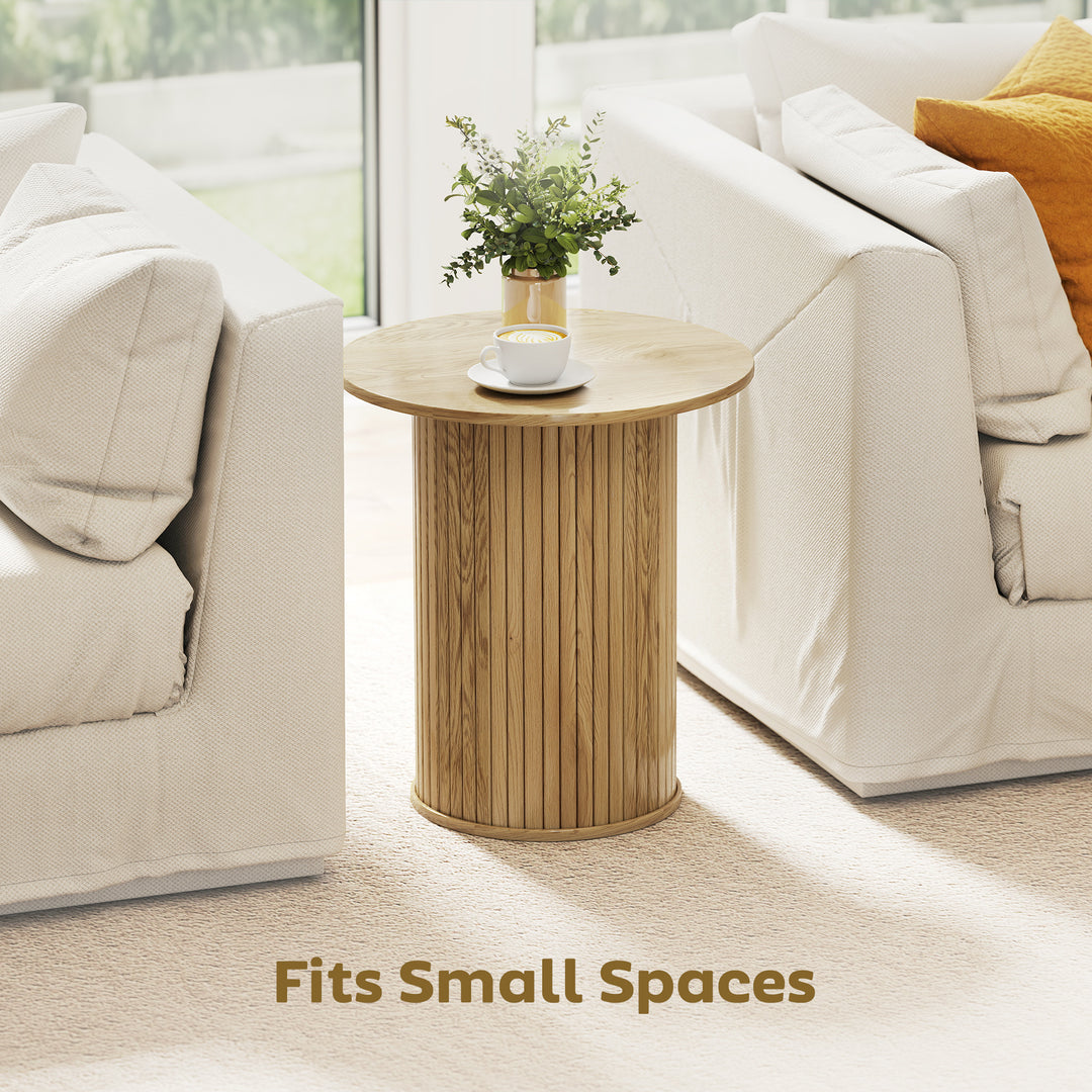 HOMCOM Round Side Table, Fluted Accent End Table, Narrow Nightstand for Small Spaces, Living Room, Oak