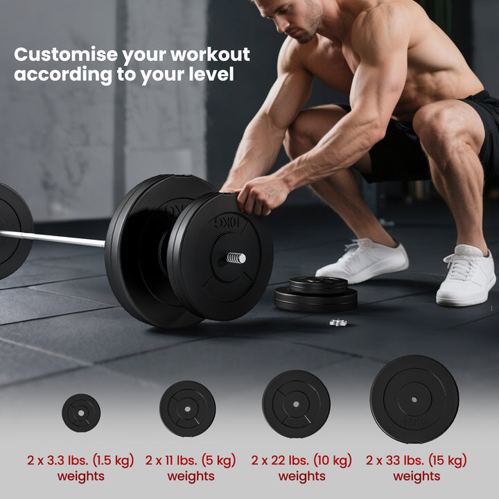 Soozier 154 lbs Barbell Weight Set, Adjustable Weights for Home Gym with 67" Barbell Bar, Strength Training Equipment