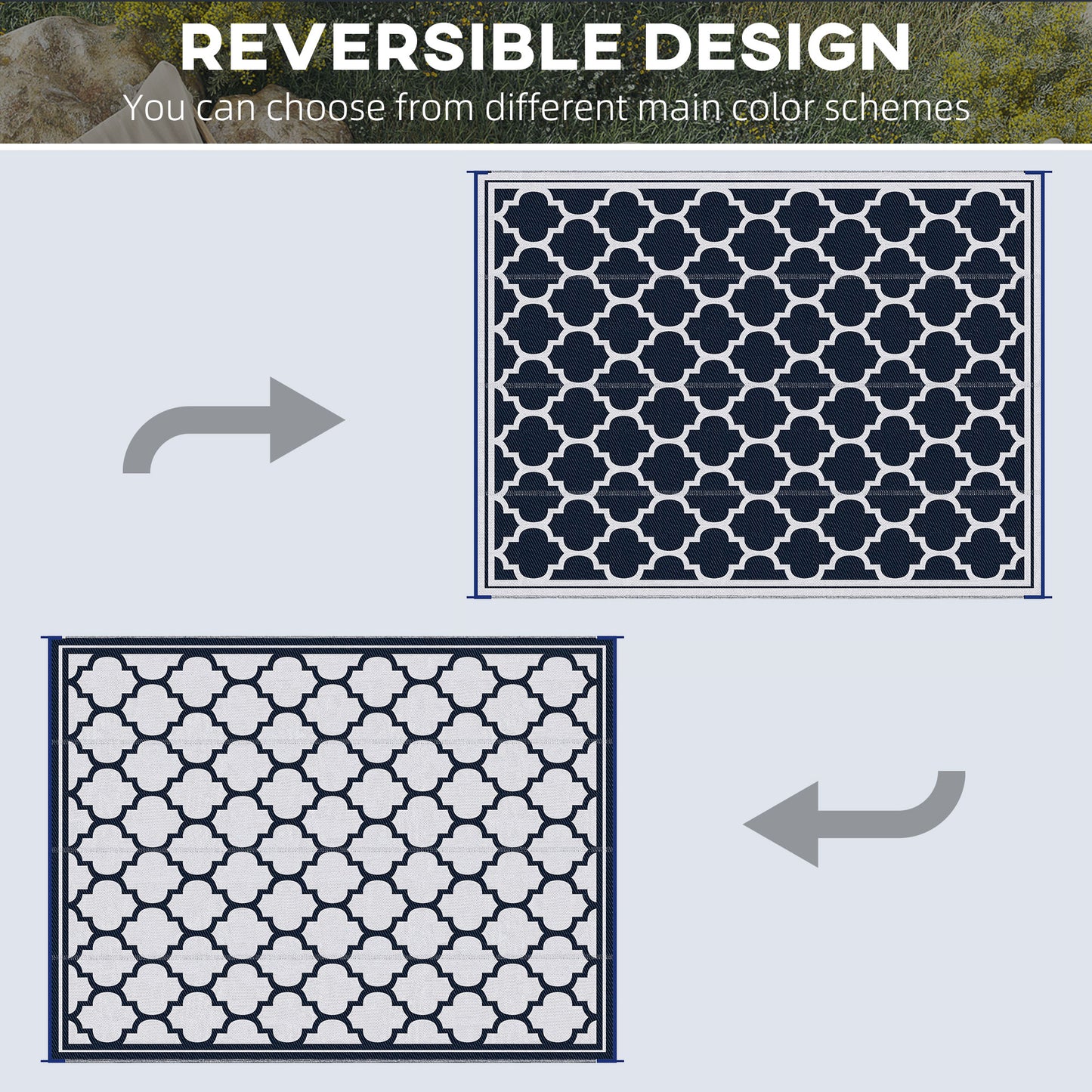 Outsunny 9'x12' Reversible Outdoor RV Rug, Patio Floor Mat, Plastic Straw Rug for Backyard, Deck, Beach, Camping, Black