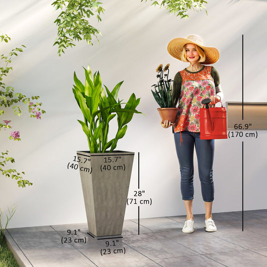 Outsunny 28" Tall Garden Plastic Planters, Outdoor and Indoor Flower Pots, Set of 3 for Entryway, Patio, Yard, Mixed Grey