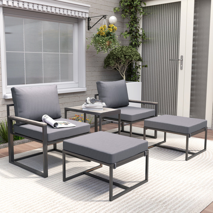 Outsunny 5 Pieces Outdoor Patio Furniture Set with Ottomans, Cushions, Small Patio Sofa Set for Garden, Backyard, Poolside, Grey