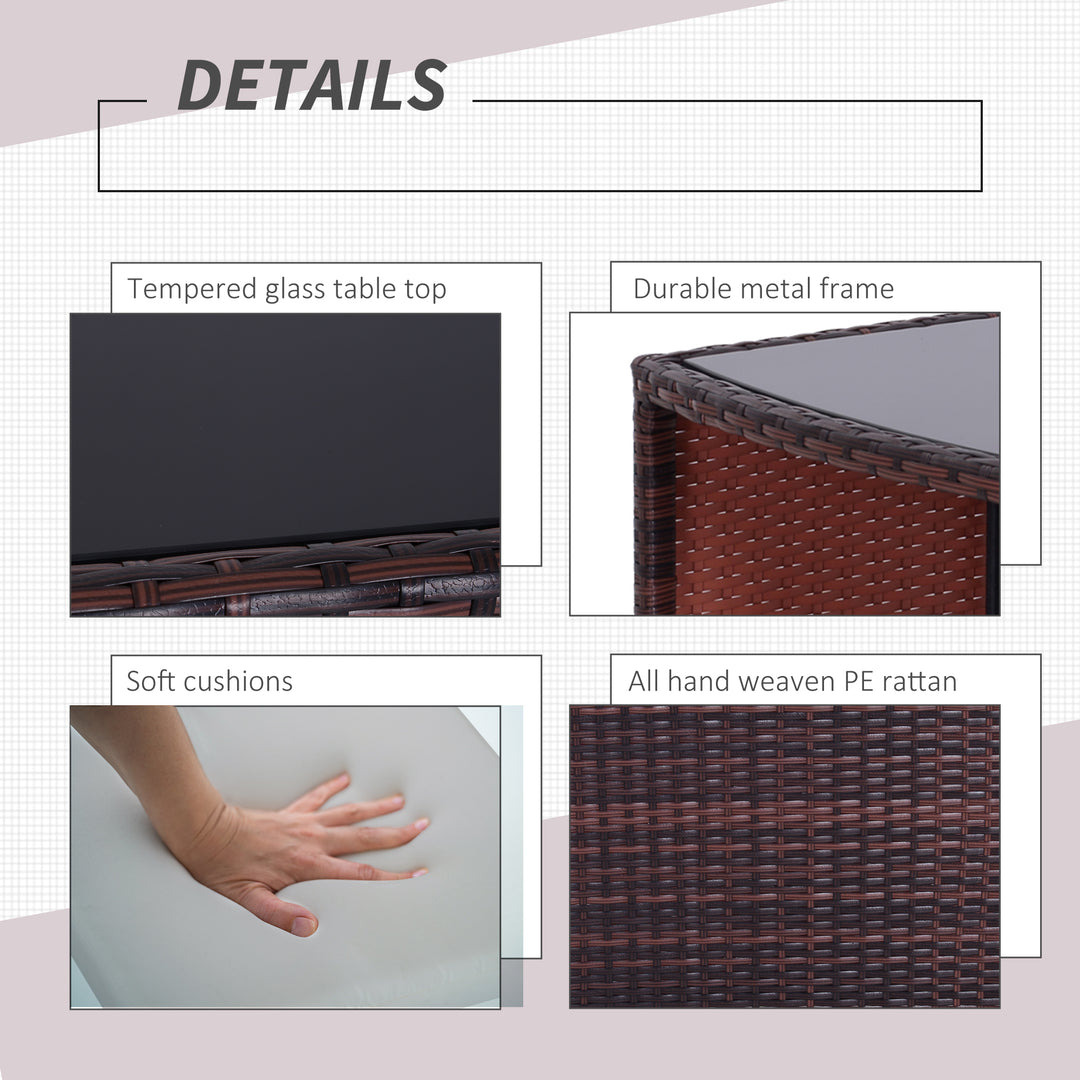 Outsunny 3 Pieces Wicker Patio Dining Set Outdoor Furniture Set with Removable Cushions, Glass Top Dining Table, PE Rattan Conversation Set for Garden Poolside, Cream White