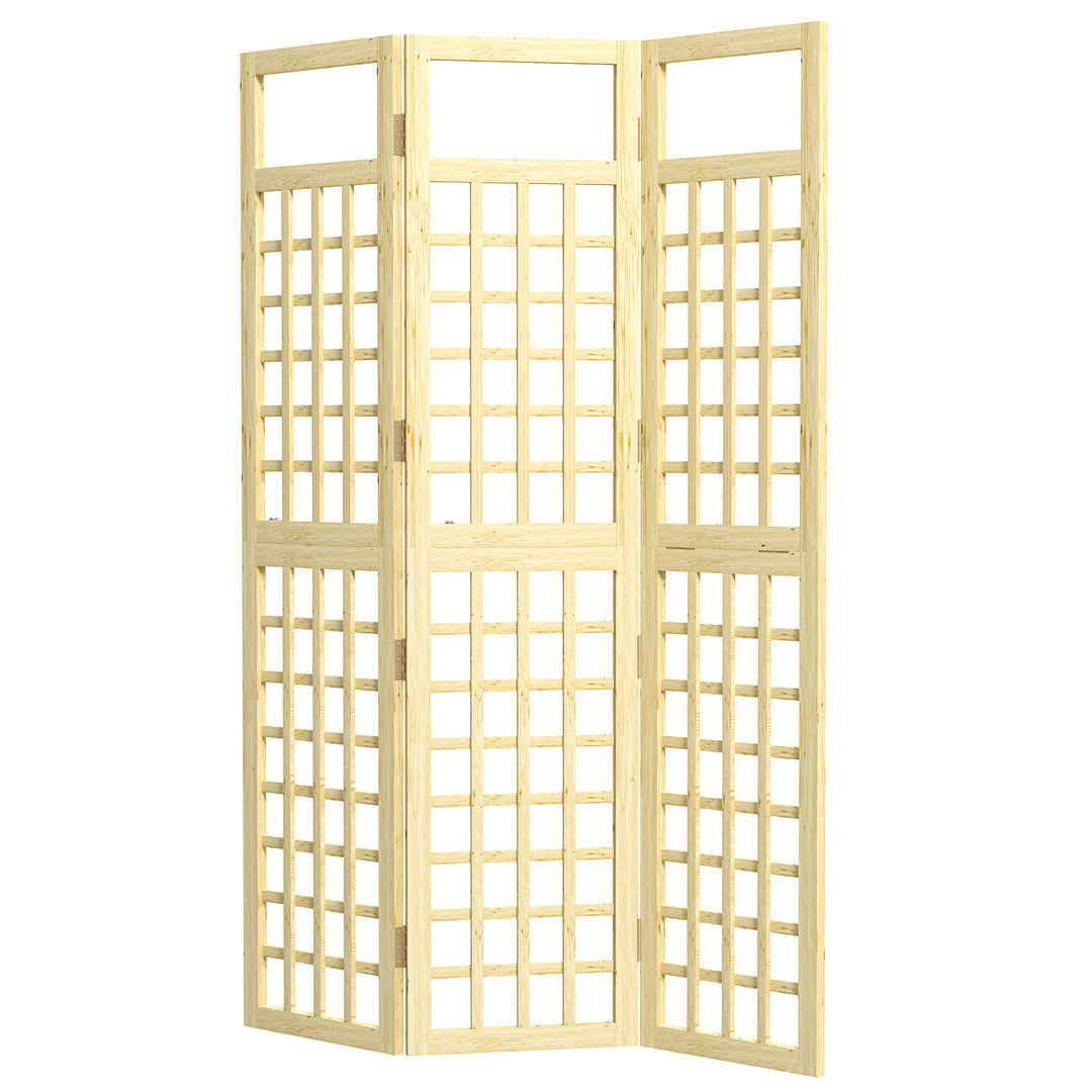 Outsunny 3 Panel Outdoor Wood Privacy Screen, Folding Room Divider/Trellis for Home, Patio, 47.2" x 66.9", Natural Wood