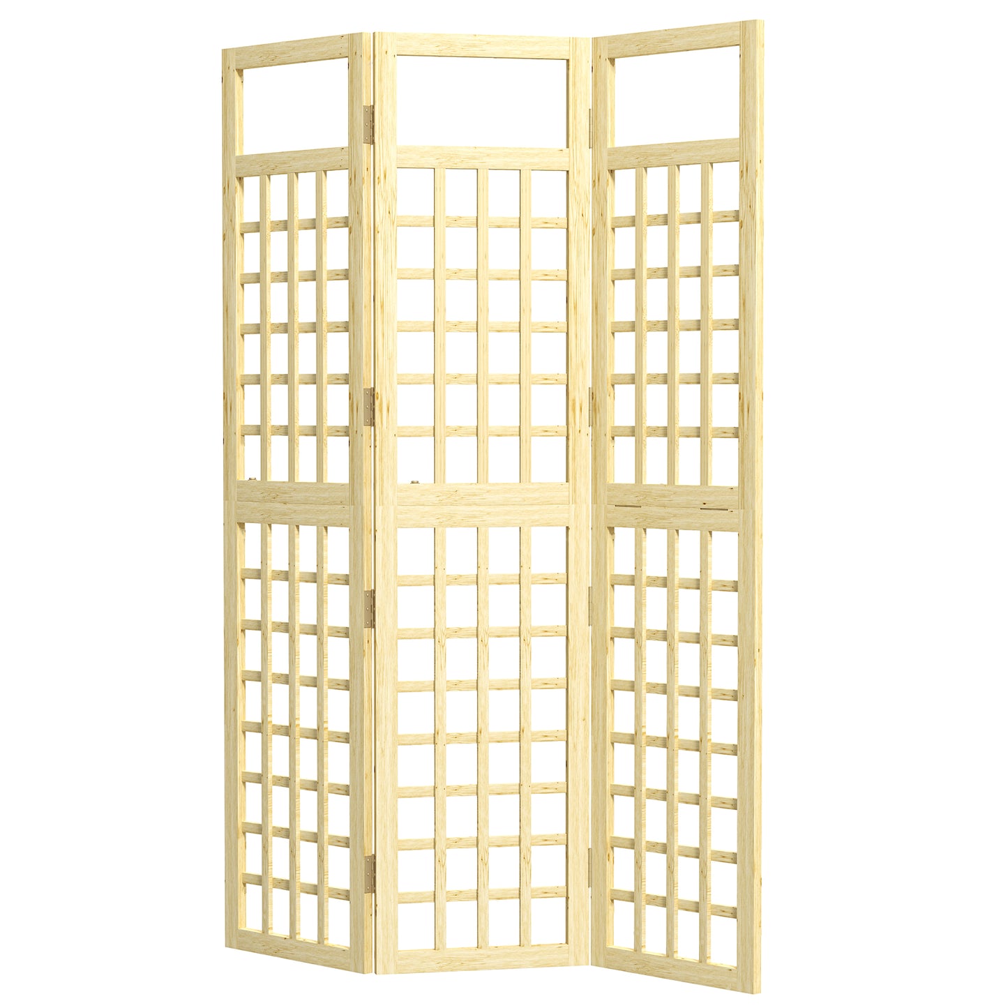 Outsunny 3 Panel Outdoor Wood Privacy Screen, Folding Room Divider/Trellis for Home, Patio, 47.2" x 66.9", Natural Wood