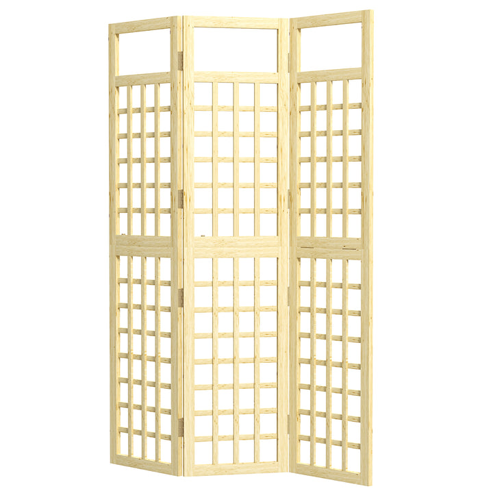 Outsunny 3 Panel Outdoor Wood Privacy Screen, Folding Room Divider/Trellis for Home, Patio, 47.2" x 66.9", Natural Wood